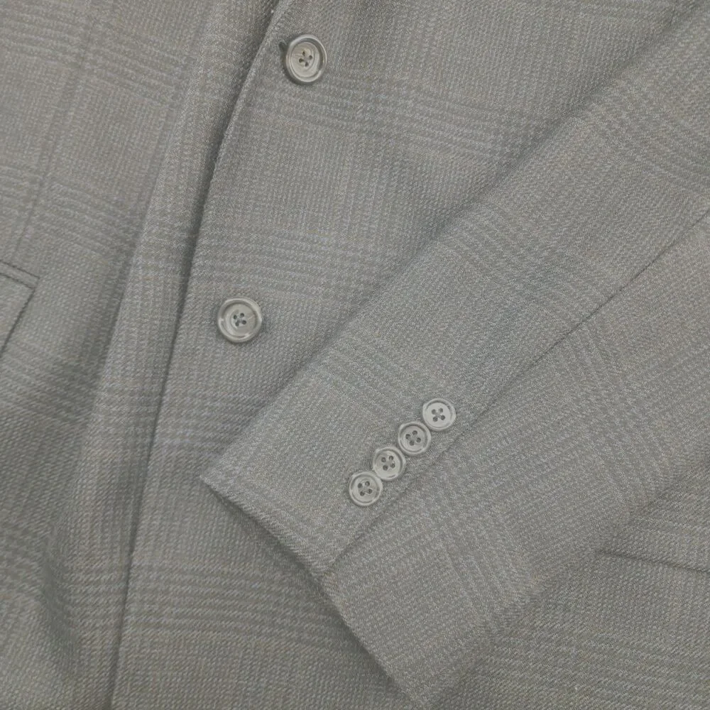 Vintage Evan Picone 44L | Gray Blue Plaid‎ Wool Tweed Sport Coat Blazer Jacket